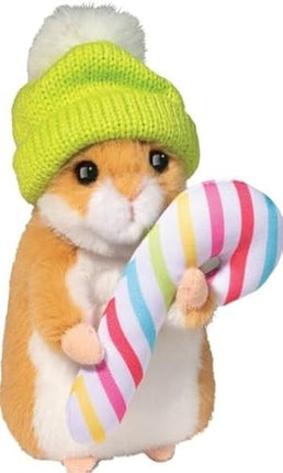 HAMSTER w/winter hat &  candy cane 7"