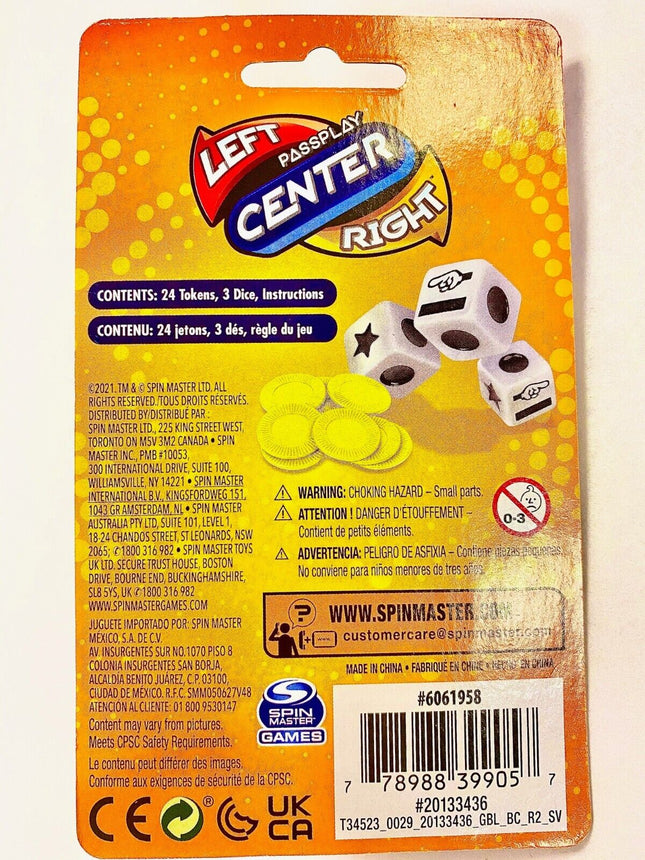 Left Right Center Dice Travel Game